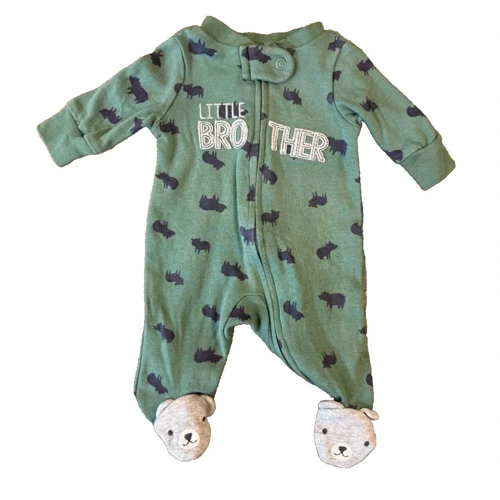 Carters‎ Preemie Baby Boy Sleeper Outfit Little Brother Romper Bear Feet Zipper
